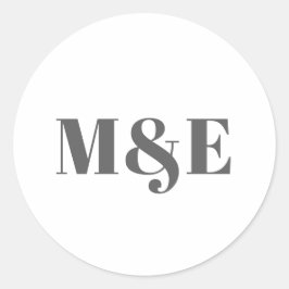 Moderne grijze en witte gewaagde monogram bruiloft ronde sticker