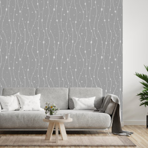 Moderne grijze en witte golvende lijnen en stippen behang