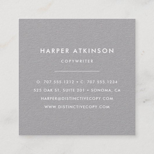 Moderne grijze en witte rand vierkante visitekaartje (Achterkant)