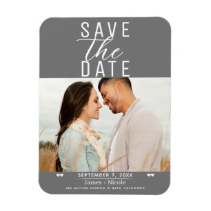 Moderne grijze en witte save the date trouwfoto magneet
