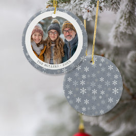 Moderne Grijze en Witte Sneeuwvlokken Foto Keramisch Ornament