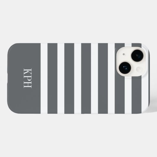 Moderne Grijze en Witte Streep met Monogram Case-Mate iPhone Case (Achterkant (horizontaal))