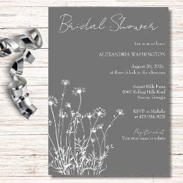 Moderne grijze en witte wilde bloemen bruidsuitnod kaart