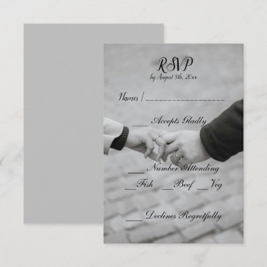 Moderne grijze en zwarte antwoordkaart voor een hu RSVP kaartje (Voorkant / Achterkant)