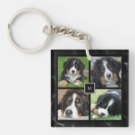 Moderne grijze familie aangepast fotocollage monog sleutelhanger