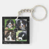 Moderne grijze familie aangepast fotocollage monog sleutelhanger (Achterkant)