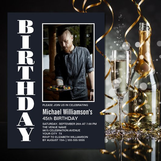 Moderne grijze foto van Birthday Party Kaart