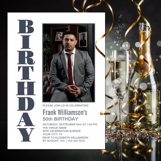 Moderne grijze foto van Birthday Party Kaart