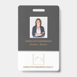 Moderne grijze foto van vastgoedmakelaar badge