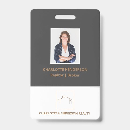 Moderne grijze foto van vastgoedmakelaar badge (Voorzijde)