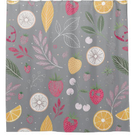 Moderne Grijze Fruit & Bloemendoek – Chic B Douchegordijn