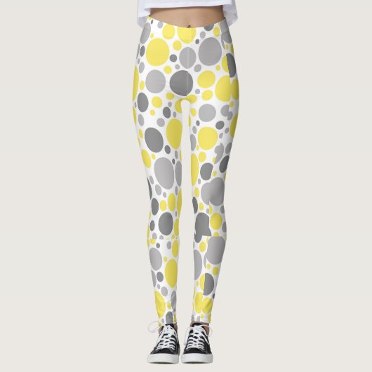 Moderne Grijze Gele Bellen Leggings (Voorkant)