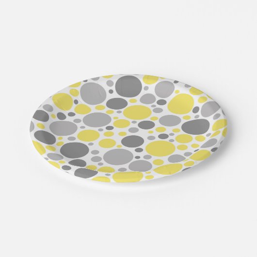 Moderne grijze gele bubels papieren bordje (Gekanteld)