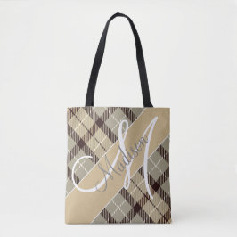 Moderne grijze geruite tartan | Voeg uw naam toe Tote Bag