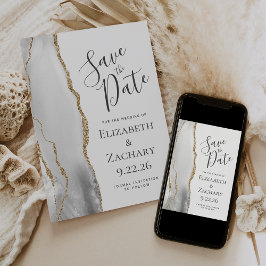 Moderne Grijze Gouden Agaat Bewaar de Datum Save The Date