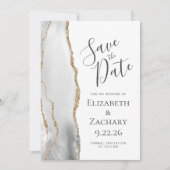 Moderne Grijze Gouden Agaat Bewaar de Datum Save The Date (Voorkant)
