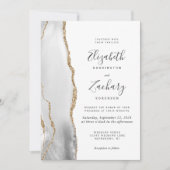 Moderne Grijze Gouden Agaat QR Code Huwelijk Kaart (Voorkant)