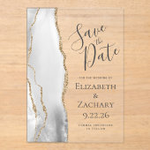 Moderne Grijze Gouden Agaat Trouwen Save the Date Acryl Uitnodigingen (Voorkant)
