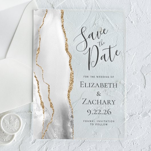 Moderne Grijze Gouden Agaat Trouwen Save the Date Acryl Uitnodigingen