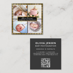 Moderne Grijze Gouden Fotocollage Fotograaf QR Vierkante Visitekaartje