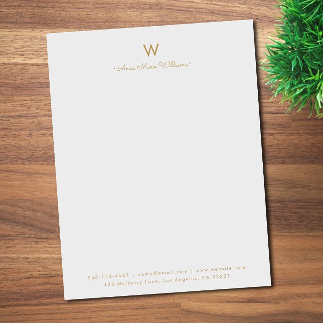 Moderne Grijze Gouden Script Monogram Briefhoofd (Creator heeft geüpload)