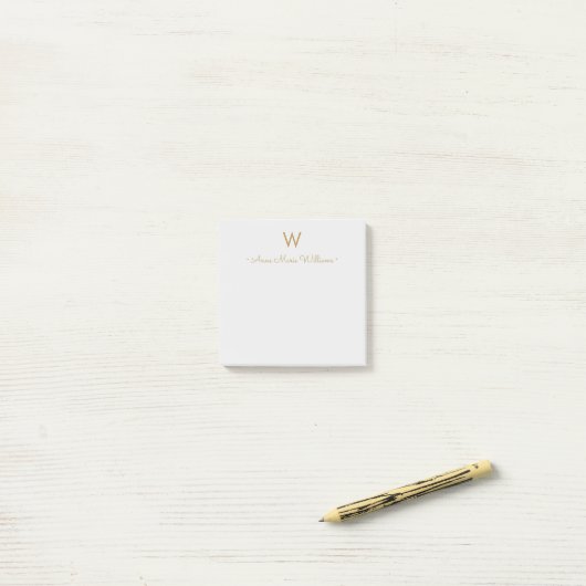 Moderne Grijze Gouden Script Monogram Post-it® Notes (Op bureau)