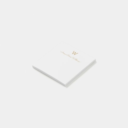 Moderne Grijze Gouden Script Monogram Post-it® Notes (Schuin)