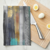 Moderne grijze goudpenselen Abstract schilderen Theedoek (Quarter Fold)