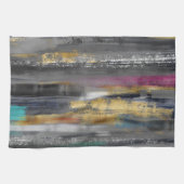 Moderne grijze goudpenselen Abstract schilderen Theedoek (Horizontaal)