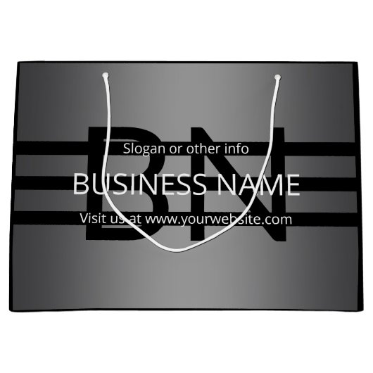 Moderne grijze gradiënt & horizontale zwarte strep groot cadeauzakje (Voorkant)