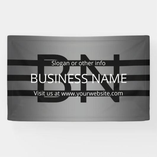 Moderne grijze gradiënt & horizontale zwarte strep spandoek (Horizontaal)