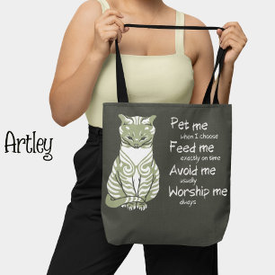 Moderne Grijze Grappige Kattenzin Huisdierenschild Tote Bag