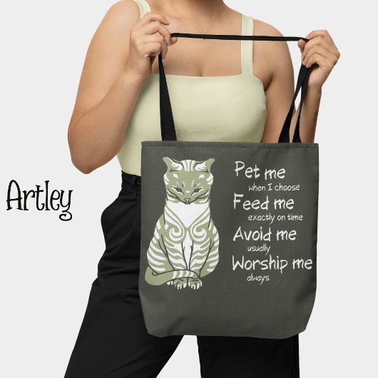 Moderne Grijze Grappige Kattenzin Huisdierenschild Tote Bag