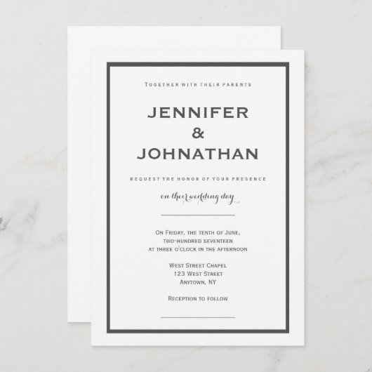 Moderne grijze grens bruiloft uitnodigingen (Voorkant / Achterkant)