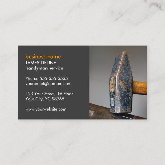 Moderne Grijze Hamer Handyman Service Visitekaartje (Voorkant)