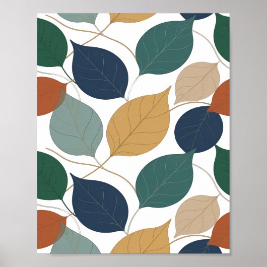 Moderne Grijze HERFSTBLADEREN Grafisch Ontwerp Poster (Voorkant)
