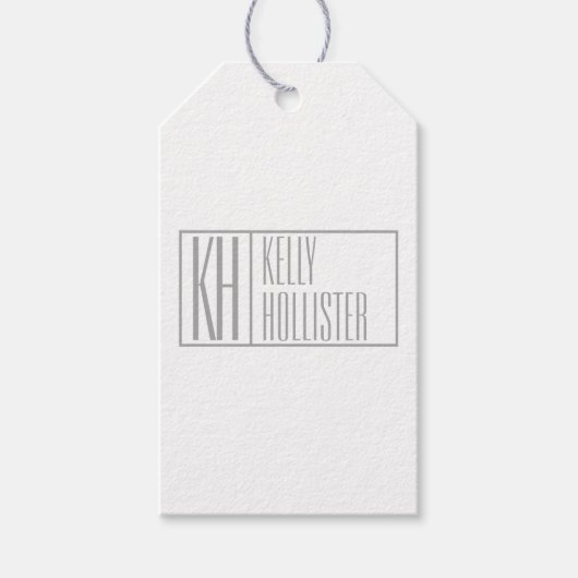 Moderne grijze Initialen en Logo Cadeaulabel (Voorkant)