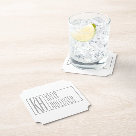 Moderne grijze Initialen en Logo Kartonnen Onderzetters (Insitu)