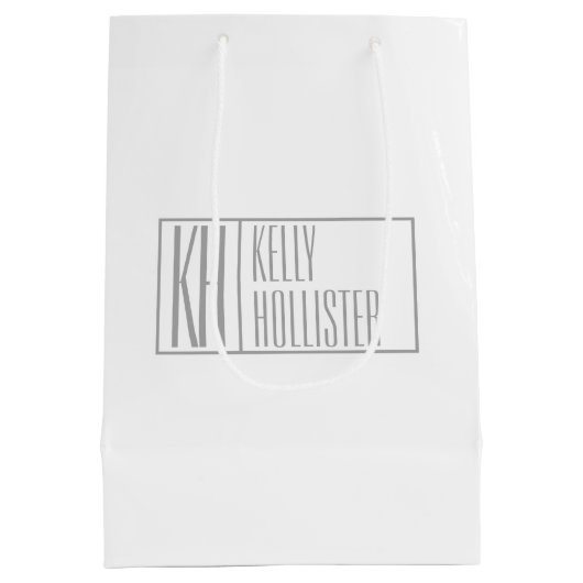 Moderne grijze Initialen en Logo Medium Cadeauzakje (Achterkant)