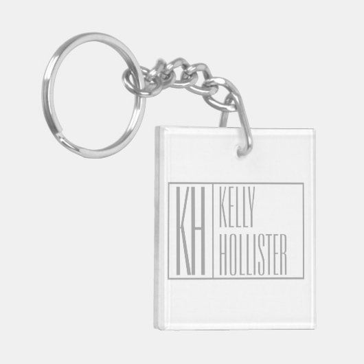 Moderne grijze Initialen en Logo Sleutelhanger (Voorkant Links)