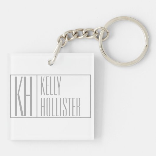 Moderne grijze Initialen en Logo Sleutelhanger (Achterkant)