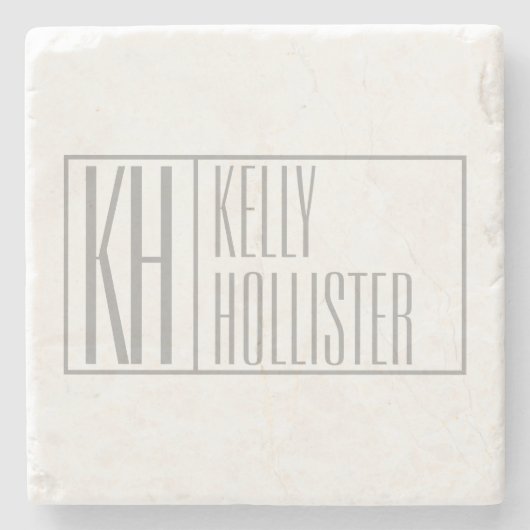 Moderne grijze Initialen en Logo Stenen Onderzetter (Voorkant)