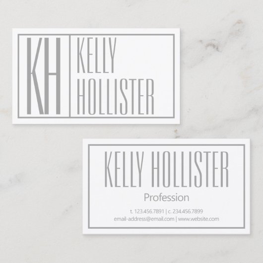 Moderne grijze Initialen en Logo Visitekaartje (Voorkant / Achterkant)