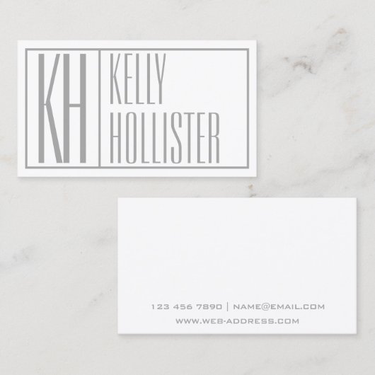 Moderne grijze Initialen en Logo Visitekaartje (Voorkant / Achterkant)