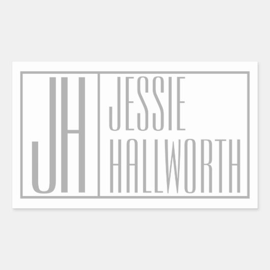 Moderne grijze Initialen & naam Logo Rechthoekige  Sticker (Voorkant)