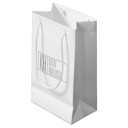 Moderne grijze initialen & naamlogo klein cadeauzakje (Voorkant Gekanteld)