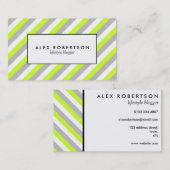 Moderne grijze, kalkgroene en witte streep visitekaartje (Voorkant / Achterkant)