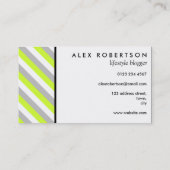 Moderne grijze, kalkgroene en witte streep visitekaartje (Achterkant)
