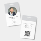 Moderne Grijze Kantoor Medewerker Foto-ID Kaart QR Badge (Front & Back)
