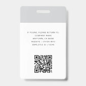 Moderne Grijze Kantoor Medewerker Foto-ID Kaart QR Badge (Back)
